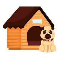 chien avec maison icône isolé en bois vecteur