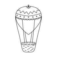 ballon à air chaud dans un style doodle dessiné à la main. transport aérien pour les voyages. illustration vectorielle isolée sur fond blanc. vecteur