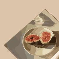 moitiés de figues dans une assiette. illustration de mode vectorielle vecteur