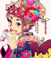 une illustration colorée d'une fille anime faite de bonbons. vecteur
