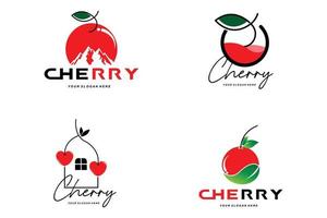 logo de fruit de cerise, illustration de vecteur de plante de couleur rouge, conception de magasin de fruit, compagnie, autocollant, marque de produit