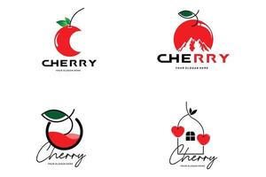 logo de fruit de cerise, illustration de vecteur de plante de couleur rouge, conception de magasin de fruit, compagnie, autocollant, marque de produit