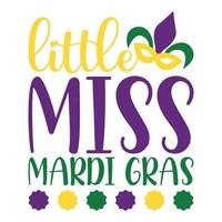 petite miss mardi gras - mardi gras carnaval, police calligraphique en filigrane avec symbole traditionnel du mardi gras - fleur de lys, élégant logo fantaisie avec slogan de salutation vecteur