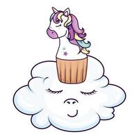 Cupcake de tête de licorne mignonne dans un style kawaii nuage vecteur