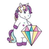 fantaisie de licorne mignon avec icône isolé de diamant vecteur