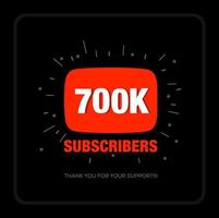 700 000 abonnés sur la plate-forme vidéo de médias sociaux. merci les fans de 700k. vecteur