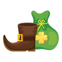 Leprechaun boot avec icône isolé sac argent vecteur