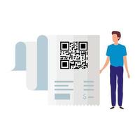 homme d & # 39; affaires avec code qr en papier bon vecteur