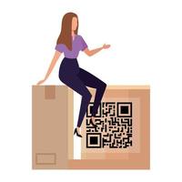 femme d & # 39; affaires avec code qr en icône isolé de boîte vecteur