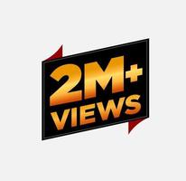 2m plus vues autocollant vectoriel doré. vecteur de vues de vidéos de médias sociaux.