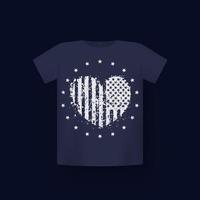 coeur abstrait avec drapeau usa, impression de t-shirt patriotique vecteur