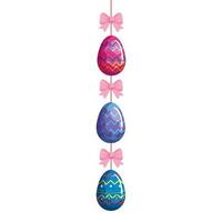 oeufs de Pâques mignons décorés suspendus avec ruban arc vecteur