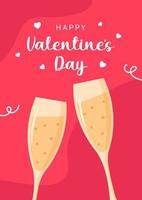 fond de saint valentin avec deux verres de champagne. illustration vectorielle modifiable pour le site Web, l'invitation, la carte postale et l'autocollant. le libellé inclut la bonne saint valentin. vecteur