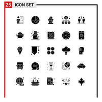 pack de 25 glyphes solides créatifs d'investissement argent médias amour cupcake éléments de conception vectoriels modifiables vecteur