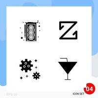 pack moderne de 4 icônes symboles de glyphes solides isolés sur fond blanc pour la conception de sites Web fond de vecteur d'icône noire créative
