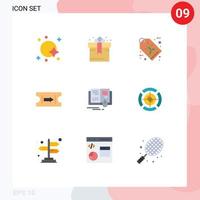 interface mobile jeu de couleurs plates de 9 pictogrammes de livre de connaissances billet de voyage écologique éléments de conception vectoriels modifiables vecteur
