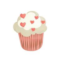 illustration de dessin animé à l'aquarelle d'un cupcake décoré d'une sélection de gâteaux en forme de coeur vecteur