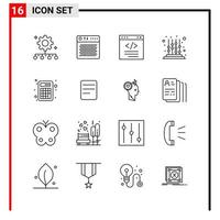16 icônes générales pour la conception de sites Web d'impression et d'applications mobiles 16 symboles de contour signes isolés sur fond blanc pack de 16 icônes vecteur