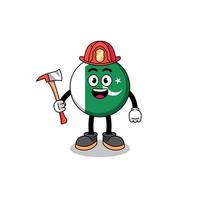 mascotte de dessin animé de pompier drapeau pakistanais vecteur