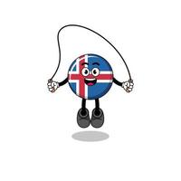 caricature de mascotte drapeau islande joue à la corde à sauter vecteur