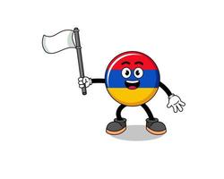 illustration de dessin animé du drapeau arménien tenant un drapeau blanc vecteur