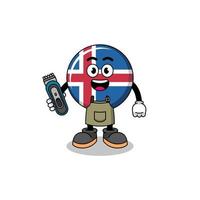 illustration de dessin animé du drapeau de l'islande en tant que barbier vecteur