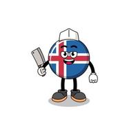 mascotte du drapeau islandais en tant que boucher vecteur