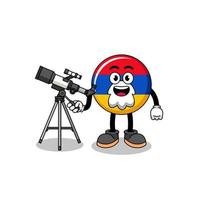 illustration de la mascotte du drapeau arménien en tant qu'astronome vecteur