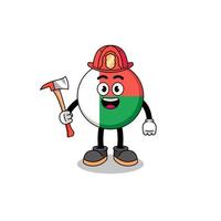 mascotte de dessin animé de pompier drapeau madagascar vecteur