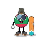 mascotte, dessin animé, de, maldives, drapeau, snowboarder, joueur vecteur