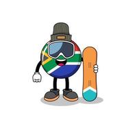 caricature de mascotte de joueur de snowboard drapeau afrique du sud vecteur