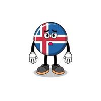 illustration de dessin animé de drapeau d'islande avec un visage triste vecteur