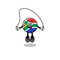 le dessin animé de la mascotte du drapeau sud-africain joue à la corde à sauter vecteur