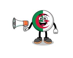 illustration de dessin animé drapeau algérie tenant un mégaphone vecteur