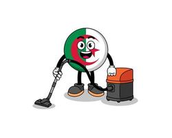 personnage mascotte du drapeau algérien tenant un aspirateur vecteur