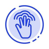 gestes des doigts interface de la main toucher multiple icône de ligne en pointillé bleu vecteur