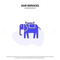 nos services afrique animal éléphant indien solide glyphe icône modèle de carte web vecteur