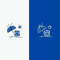 sac à dos dété saison du soleil ligne et glyphe icône solide bannière bleue ligne et glyphe icône solide bannière bleue vecteur