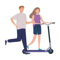 couple avec personnage avatar scooter vecteur