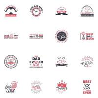 bonne fête des pères salutation main lettrage badges 16 typo noir et rose isolé sur blanc modèle de conception de typographie pour affiche bannière carte cadeau t-shirt impression étiquette autocollant style rétro vintage vecteur