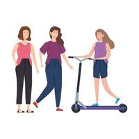femmes avec personnage avatar scooter vecteur