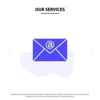 nos services email boîte de réception mail solide glyphe icône modèle de carte web vecteur