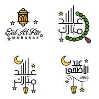 joyeux eid mubarak vector illustration de conception de 4 messages décoratifs écrits à la main sur fond blanc