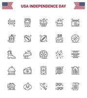 joyeux jour de l'indépendance 4 juillet ensemble de 25 lignes pictogramme américain de date american muffin shop argent modifiable usa day vector design elements