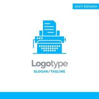 machine à écrire dactylographie document publier bleu solide logo modèle place pour slogan vecteur