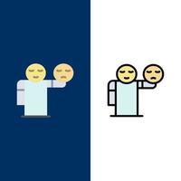 homme main emojis icônes de soins de santé plat et ligne remplie icône ensemble vecteur fond bleu