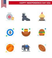 joyeux jour de l'indépendance 9 appartements pack d'icônes pour le web et l'impression american eagle dessert célébration américain modifiable usa day vector design elements