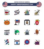ensemble de 16 icônes de la journée des états-unis symboles américains signes de la fête de l'indépendance pour le pays citrouille feu nourriture usa éléments de conception vectoriels modifiables de la journée des états-unis vecteur