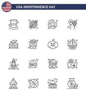 pack de lignes vectorielles modifiables de la journée des états-unis 16 lignes simples de la fête du jour du drapeau américain célébrer la nourriture éléments de conception vectoriels modifiables de la journée des états-unis vecteur