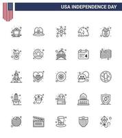 25 signes de ligne pour le jour de l'indépendance des états-unis bouteille frites star food eagle modifiable usa day vector design elements